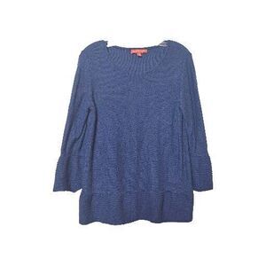 Saks Fifth Avenue Wool Cashmere Blend Sweater Royal Blue Wide Ribbed Cuffs Sz L